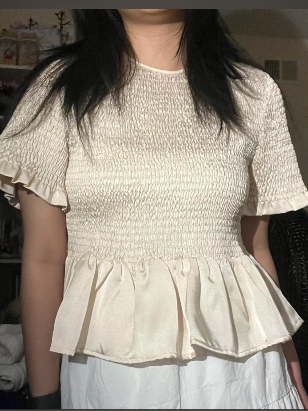 Line and Dot Smocked Peplum Top